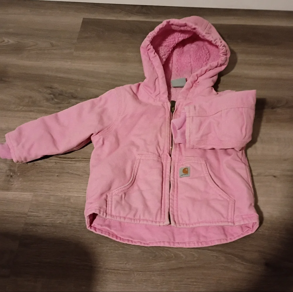 Carhartt Baby Girl Toddler Pink Sherpa‎ Lined Utility Hooded Full Zip Jacket 18M